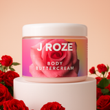 J Roze Body Buttercream hydrating body butter jar with rose design packaging